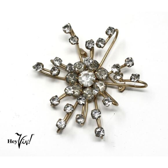 Vintage 50s Rhinestone Atomic Star Burst Pin 3D Style 2 1/2" Across - Hey Viv - Picture 1 of 5